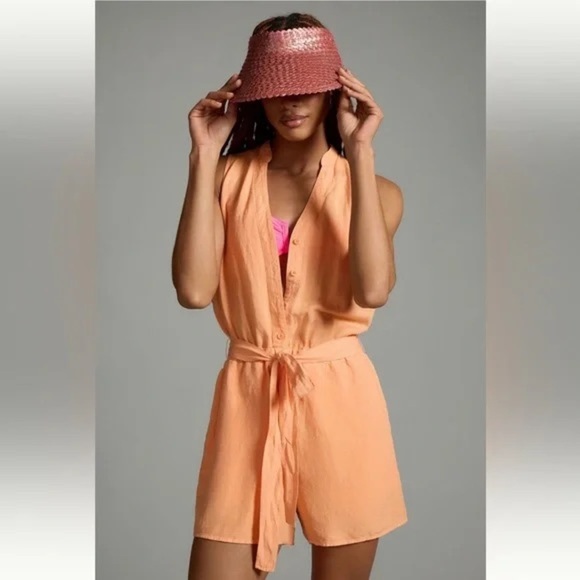 Sleeveless light orange romper Anthropologie cloth and sky size small - Picture 5 of 6